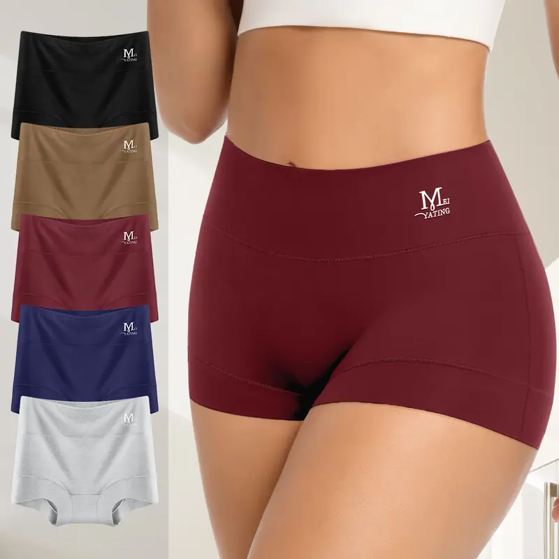 Morelect Women's 5-Pack 95% Cotton +5% Elastane Basic Minimalist Soft Intimates Boyshort Panties, High-Rise Wide Waistband, Anti-Ride Up, Soft Breathable Casual Everyday Comfort Underwear