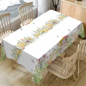 1 Pc Easter Rectangle Tablecloth, Easter Cute Bunny Eggs Pattern Tablecloth, Holiday Kitchen Dining Table Decor For Home Party Picnics & Dinners Decor Easter Decorations