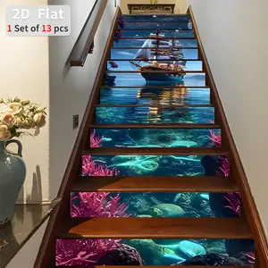 Geometric Pattern Stair Sticker, 13pcs/set Waterproof Self Adhesive Stair Sticker, Removable Decorative Wall Sticker for Home Decor