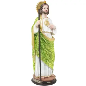 San Judas 8"-24" Inches Tall Con Brillo-Glitter Detailed Figure with Green Sparkling Robe and Gold Accents St Jude Religious Decor Tadeo Religious art image, home decor, wall decor, church events, gifts