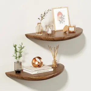 Solid Walnut Floating Shelves for Wall 15.7 Inch Set of 2, Live Edge Wall Mounted Shelf,Rustic Farmhouse Wooden Floating Shelf,Wood Wall Shelves for Bathroom Living Room,Bedroom,Kitchen