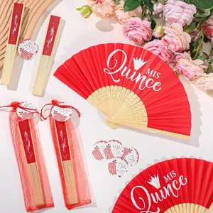 Sets Quinceanera Favors for Guests Bamboo Folding Paper Fans. ENVIAR EL NOMBRE PARA PERSONALIZAR
