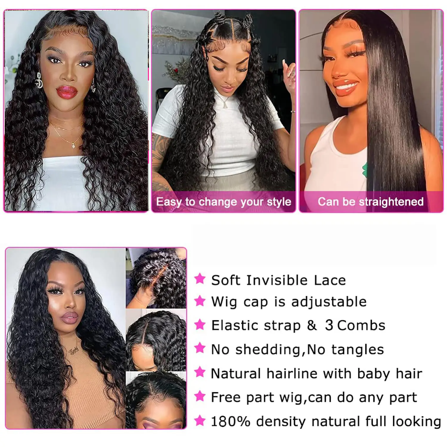 32 Inch Deep Wave HD Lace Front Wig Human Hair Glueless Pre Plucked 32 Inch Water Wave HD Lace Front Wig | 180 Density Brazilian  main image 2