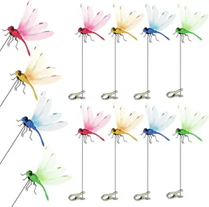 12PCS Dragonfly , 3D Dragon Fly Hat Clips, Dragonfly Humming Bird Stakes, Garden Decoration Yard for Indoor Outdoor