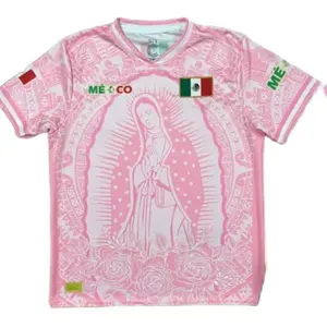 Virge Guadalupe Soccer Jersey Pink Design with Mexican Flag and Roses Motif