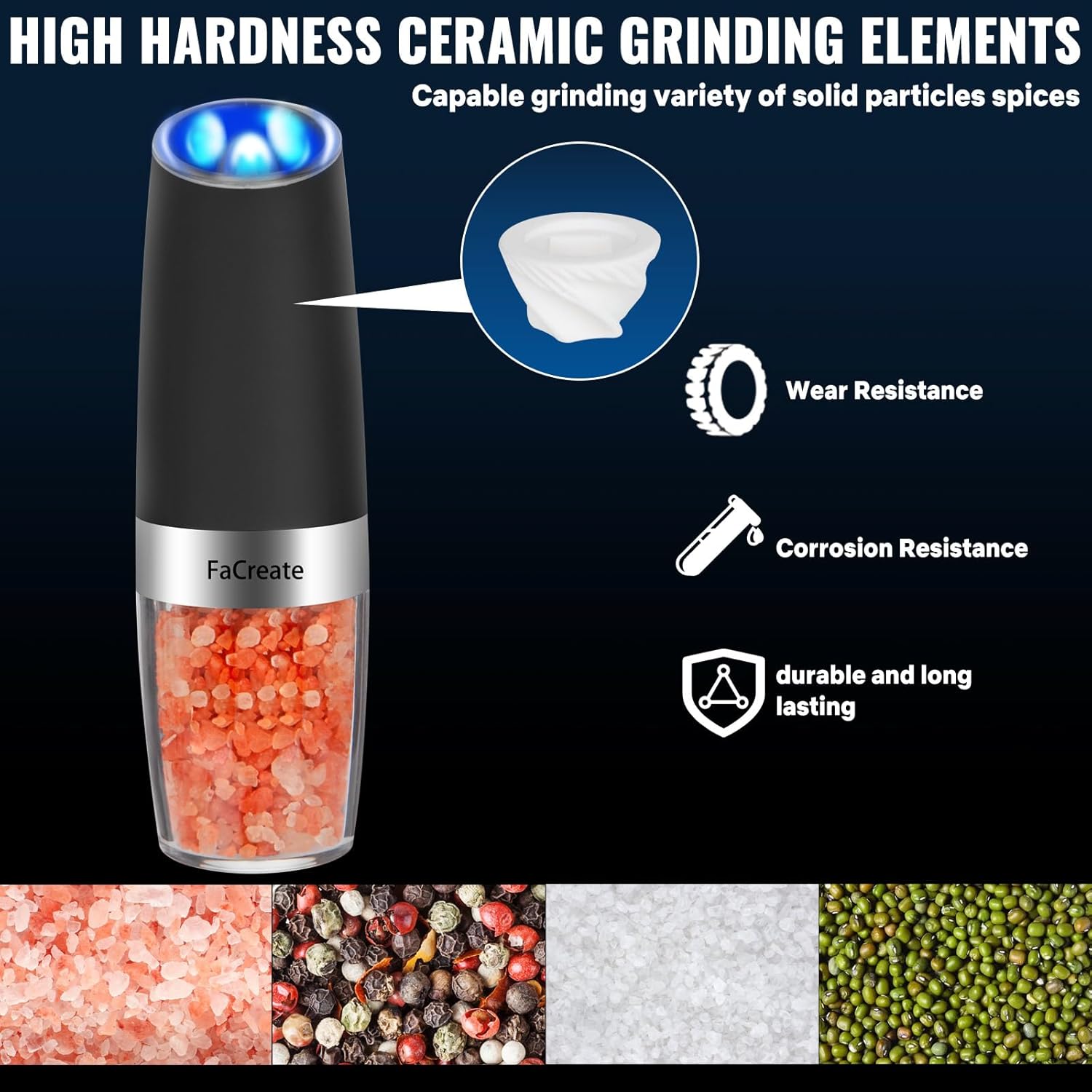 [NEW DEAL] Gravity Electric Salt and Pepper Grinder Set,Automatic Operation Electric Salt and Pepper Shakers Set，Battery Powered Adjustable Coarseness Pepper Mill Grinder LED Light, Black