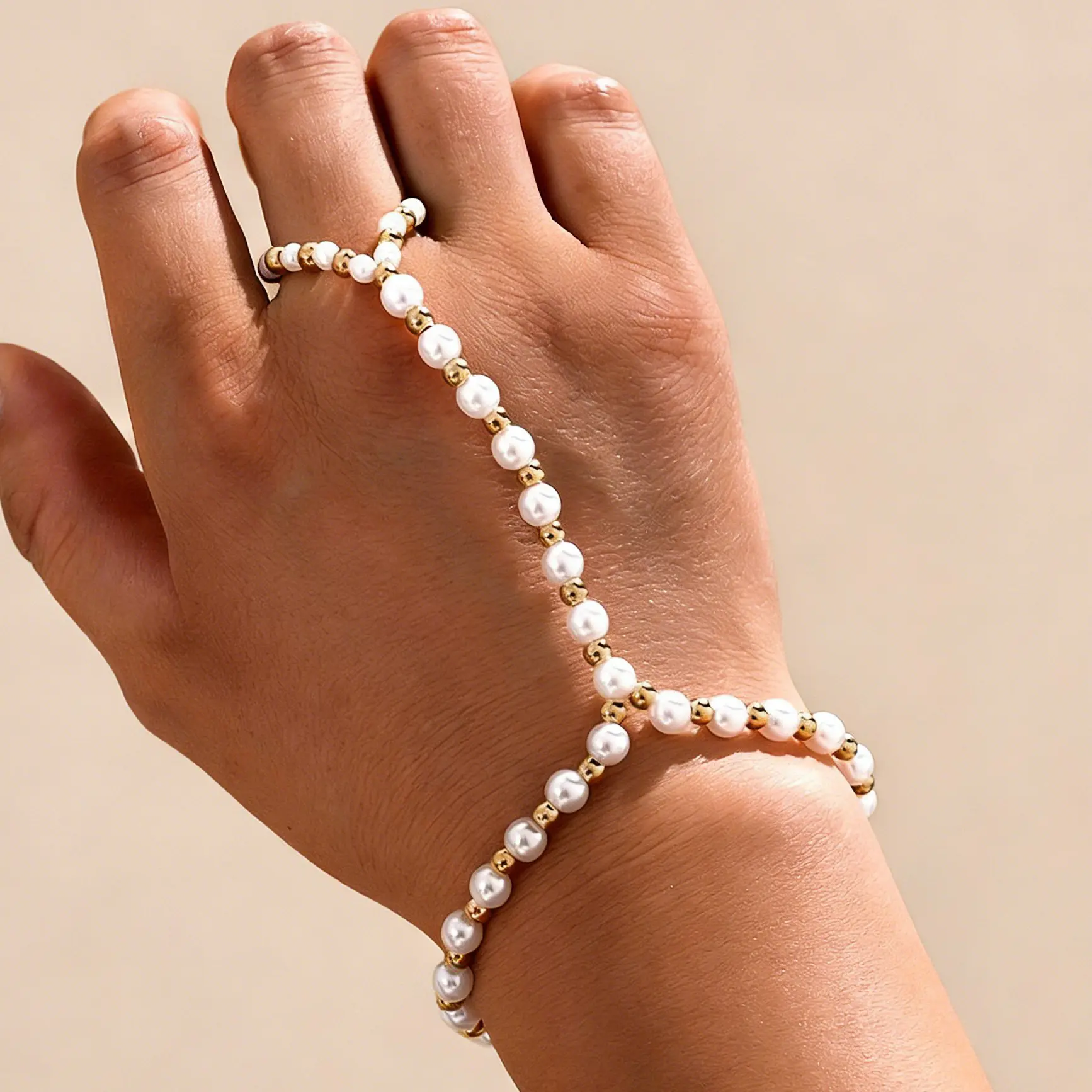 Women's Minimalist Stainless Steel Ring Detail Bracelet - Adjustable Chain, High-Quality Mix of Pearls, Beads, Resin Details, Gold Accents, Stackable Sweet Style Fashion Jewelry, Daily Wear, Valentine’s Gift, Luxurious Touch, Flexible Metal Bangle