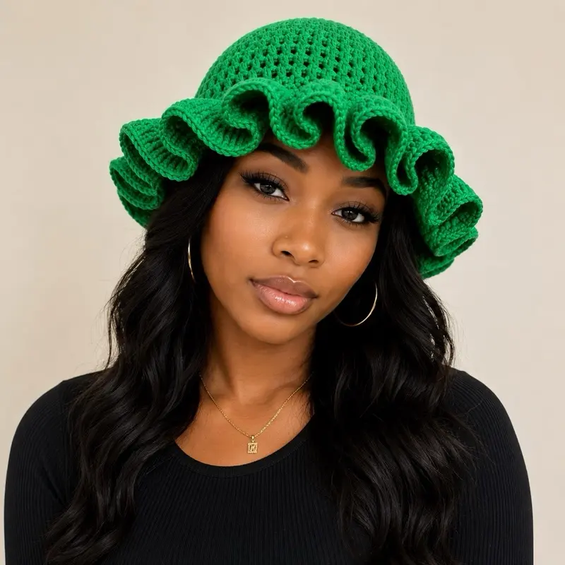 Luxe Handmade Crochet Frill Bamboo Hat for Infants (Baby Fashion Accessory)