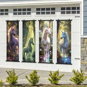 4 Count Hanging Banners, Fantasy Unicorn Art Poster, Modern Living Room Decor, Fashion Home Decoration, Waterproof Printing