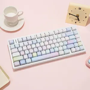 130 Key Moa Height Bubble Keycaps, 5-Sided Heat Transfer, English German, Mechanical Keyboard, 7u Split Spacebar 1.7mm Thickness, Simple Design