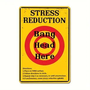 Humorous Relax Sign 8x12 Inch Vintage Wall Art with Bang Head Here Design, Rustic Home & Office Decor for Stress Decor Lovers, Metal Wall Art Decor