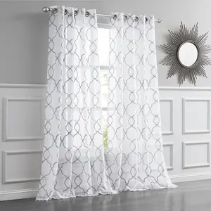 HomeRoots  84 in. Silver Trellis Pattern Embroidered Window Curtain Panel