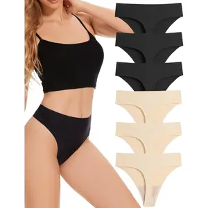 High Waisted Seamless Thongs for Women No Show Thong Breathable Panties Comfortable Underwear 6 Pack