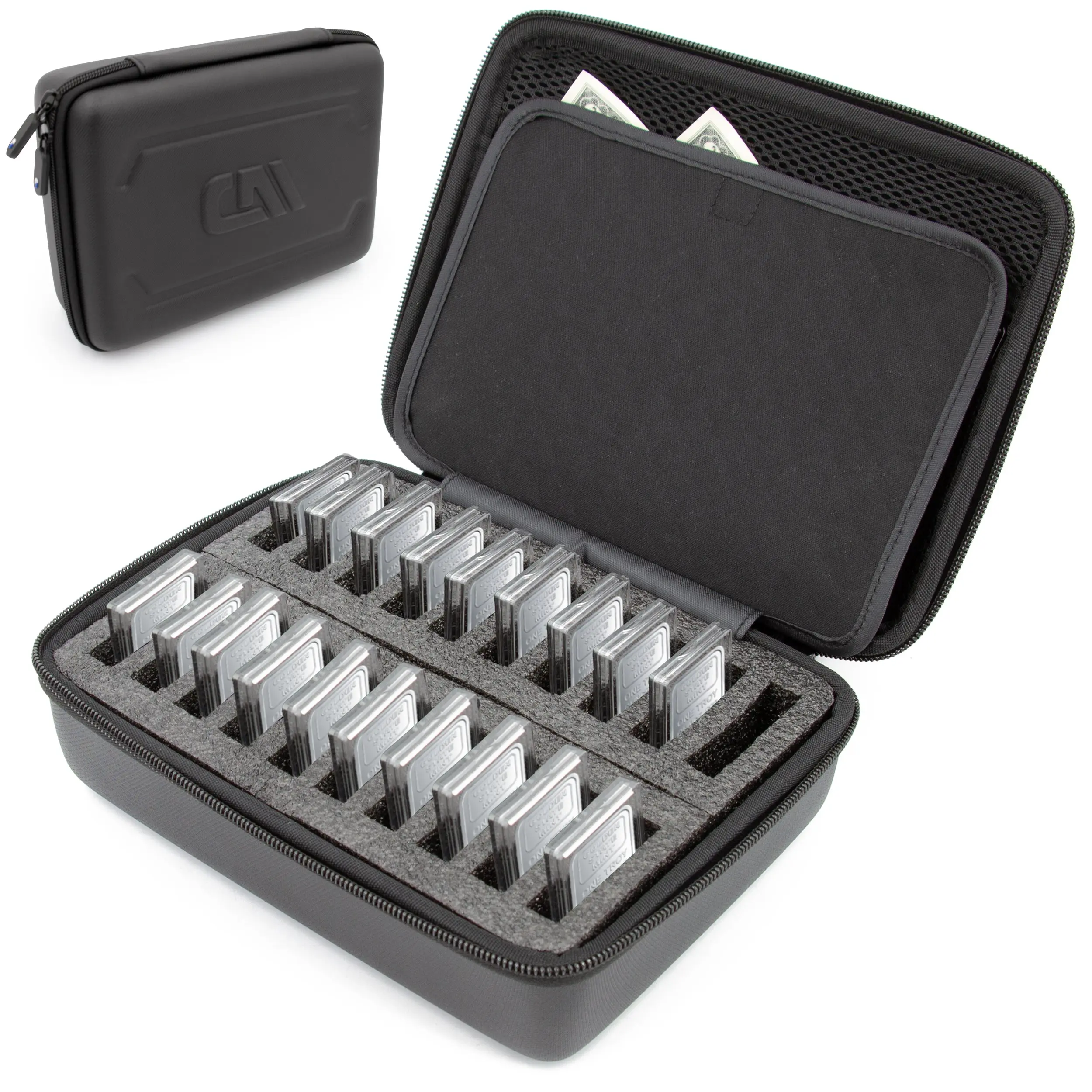 1 oz Silver Bar Capsule Holder Case for 1 Troy Ounce Silver Bars, Bullion Storage Box Fits 20 Capsules up to 50mm, Organizer for Silver Bar Holders