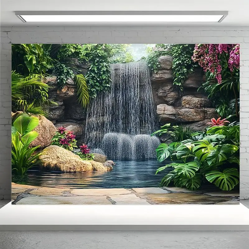 1pc Modern 1-Piece Washable Lush Garden Waterfall Wall Decor Banner - Vibrant Tropical Fabric Decor - Easy-to-Hang for Living Room, Outdoor Spaces - Ideal for Parties, Holiday Gifts, Aesthetic Room Enhancements, One-Piece