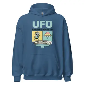 Men's UFO Hoodie - Earth Is Ghetto Graphic Sweatshirt, Sarcastic Alien Apparel Tops with Spandex Yarn Knit Fabric