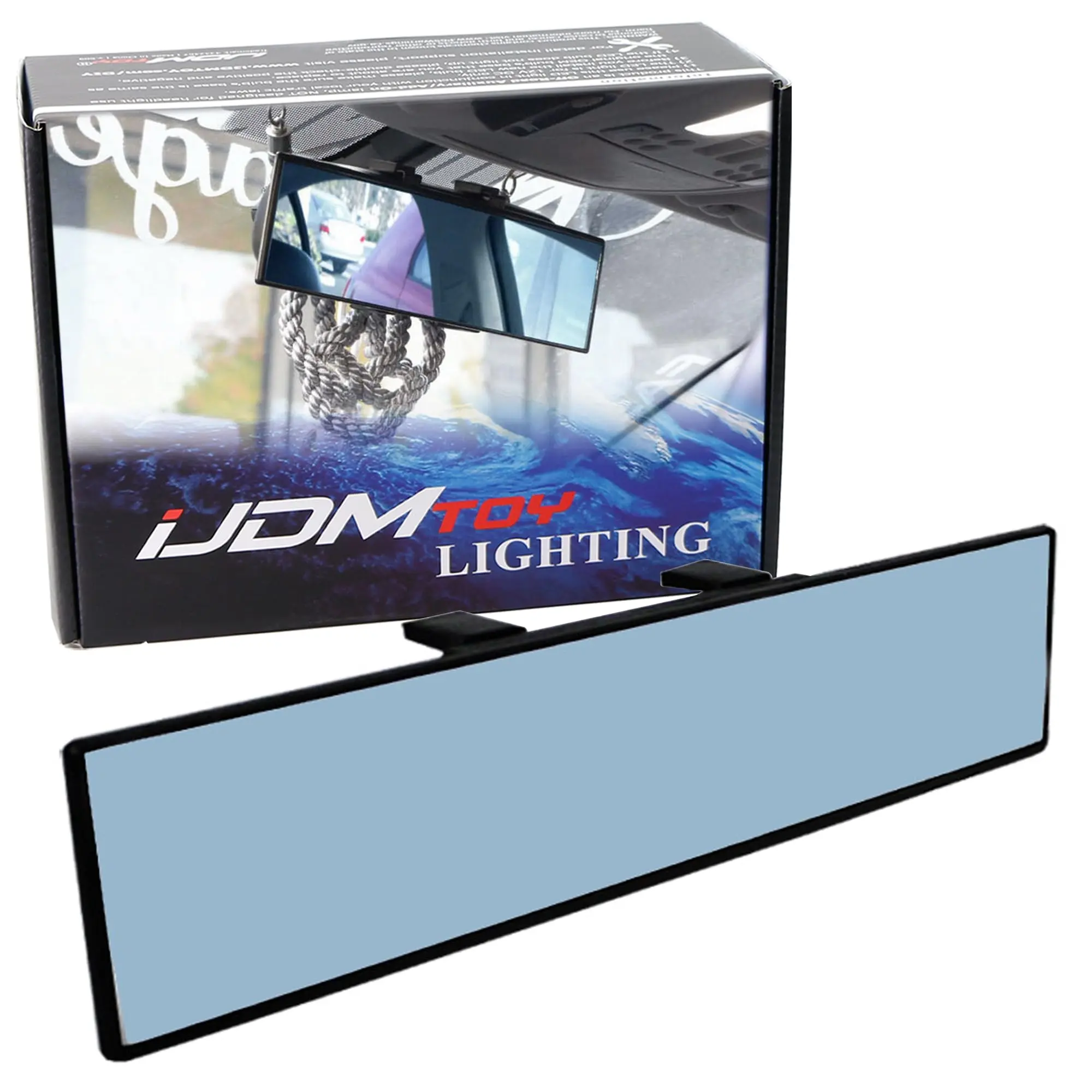 iJDMTOY Universal Fit JDM 300mm 12-Inch Wide Anti-Glare Blue Tint Flat Clip On Rear View Mirror For Car SUV Van Truck, etc Automotive Car Accessories