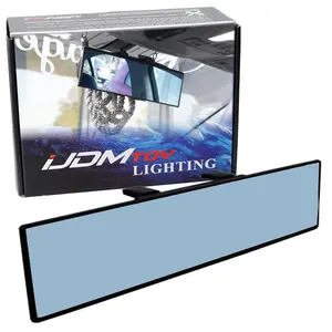 iJDMTOY Universal Fit JDM 300mm 12-Inch Wide Anti-Glare Blue Tint Flat Clip On Rear View Mirror For Car SUV Van Truck, etc