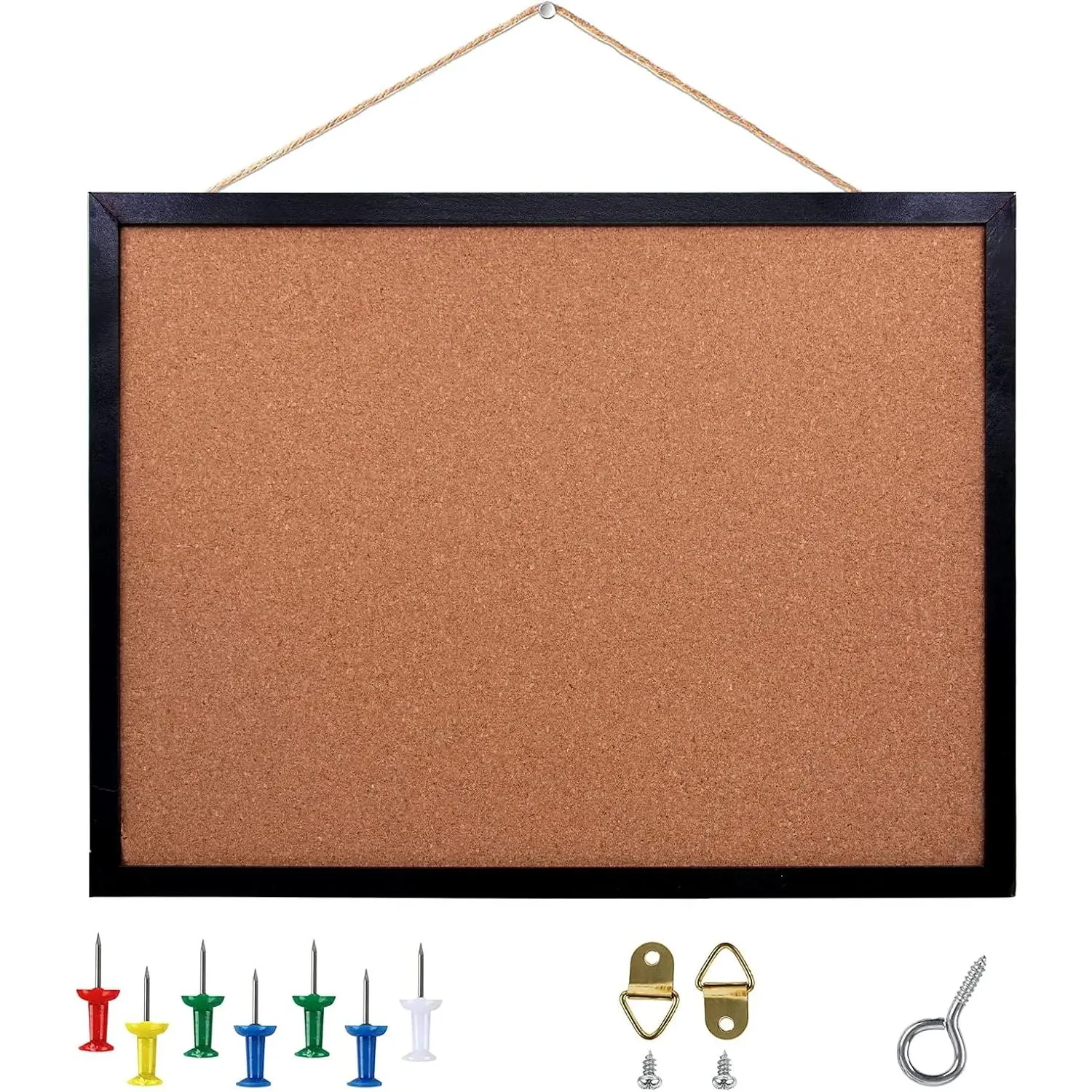 Black Cork Board Bulletin Board, 17.7"X 13.3" pin Boards for Walls, Oak Wood Finish Frame, Wall Mounted Cork Board for Office Home and School