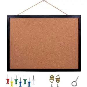 Black Cork Board Bulletin Board, 17.7"X 13.3" pin Boards for Walls, Oak Wood Finish Frame, Wall Mounted Cork Board for Office Home and School remote