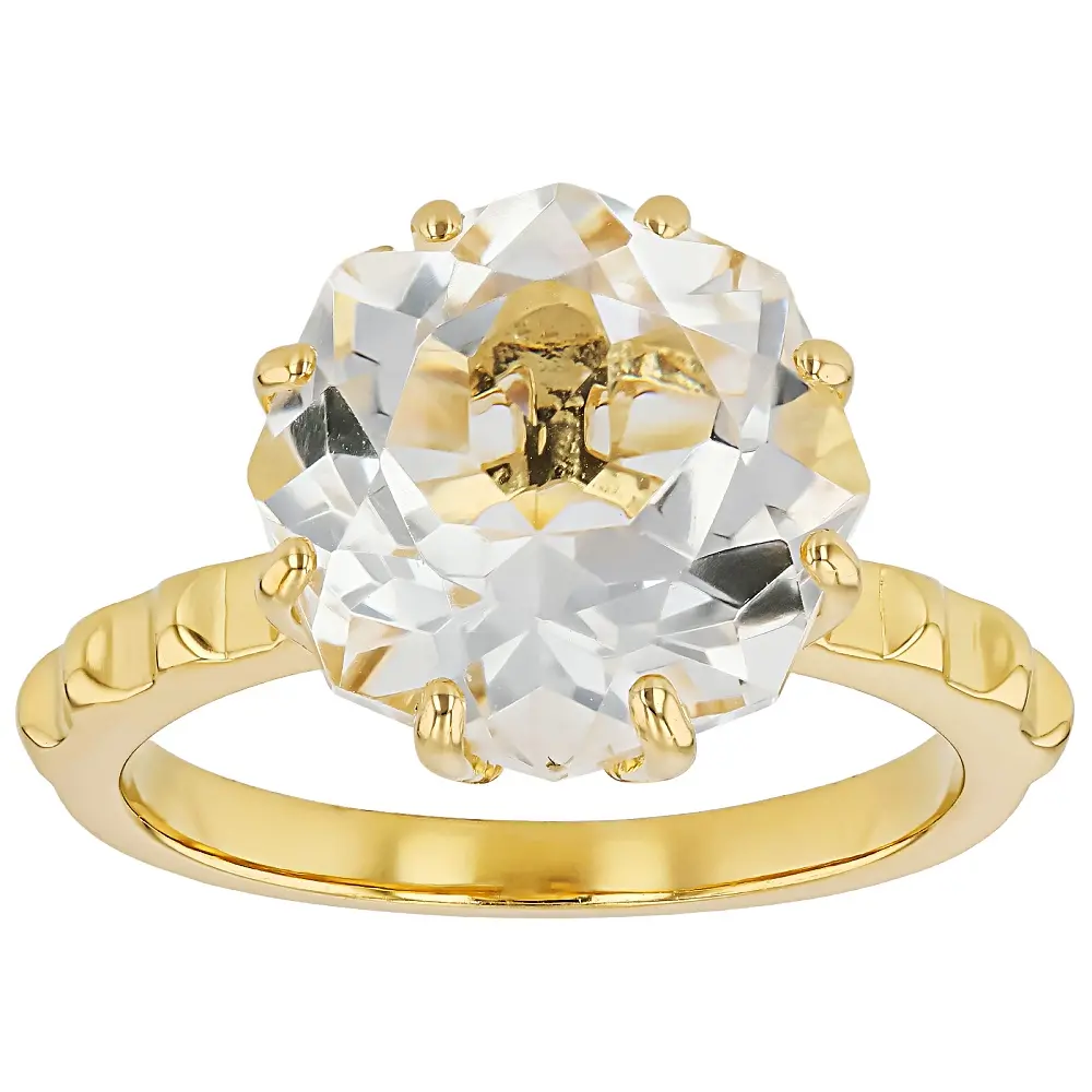 JTV White Crystal Quartz 18k Yellow Gold Over Sterling Silver Solitaire Ring 5.13ct