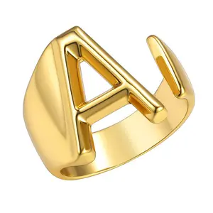 OIDEA Gold Tone Bold Initial Open Ring for Women, Brass Adjustable Personalized Alphabet Letter A-Z Statement Ring, One Size
