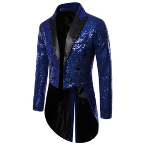 Men's Sequined Tailcoat, Shiny Round Sequins Long Tailcoat, Perfect for Wedding Banquet Stage Performance Band Show Holiday Celebration, Suit Jacket