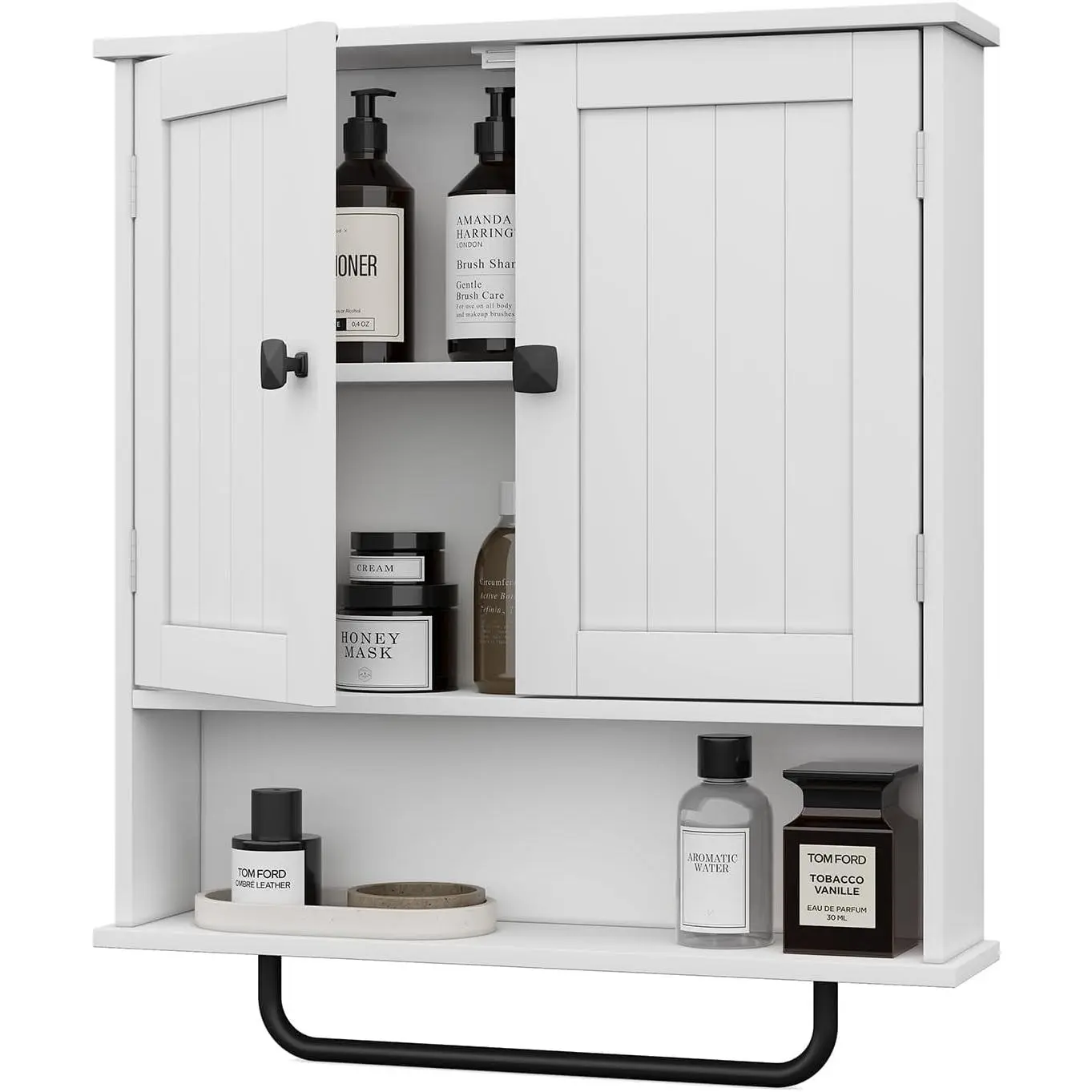 Bathroom Cabinet Wall Mounted Medicine Cabinets with Towels Bar, Over The Toilet Storage Cabinet with 2 Doors and Adjustable Shelf, White Wall Cabinet for Bathroom Laundry Kitchen