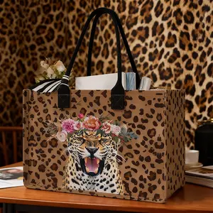 Leopard Print Large Capacity Storage Bag, Tote Bag, Durable Handles, Space-Saving Multi-Purpose Organizer for School Travel Shopping, Handmade Tote Bag