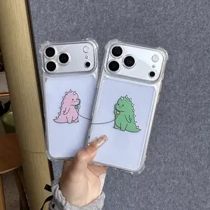 Couple Matching Cute Dinosaur Phone Case Shockproof Airbag Corner Cover for iPhone 17 16 15 14 13 12 11 Anti-Drop Protective Cover