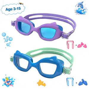 Sharkite 2 Pack Children's  Swimming Goggles 3-15 years old Anti-fog, UV-protective, and comfortable cat shaped goggles suitable for both boys and girls