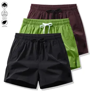Men's Swim Trunks - Set of Three - Solid Color - Elastic Drawstring Waistband with Pockets - Casual Sports Shorts - Suitable for Swimming and Beach Activities - Summer Apparel - Simple Solid Design - Side Pockets