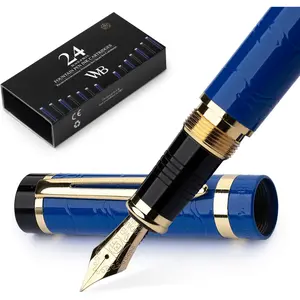 Primori Fountain Pen Set [Blue ]; Extra Fine Nib,  Case, 24 Ink Cartridges, Refill Converter, Manual; Journaling, Calligraphy, Smooth Writing Pens; Left and Right Handed