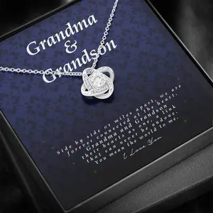 Grandma and Grandson Gift - Love Knot Necklace with Elegant Design, Jewelry Card for Grandma, Birthday Gift Box, New Year Gift Idea
