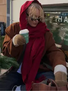 Women'sWinter scarf Solid Color Regular Faux Cashmere Scarf, Suitable For Seasonal Transition hijab, Daily Wear, Windproof And Warm, Red For Christmas Scarfs, Soft Warm Shawl