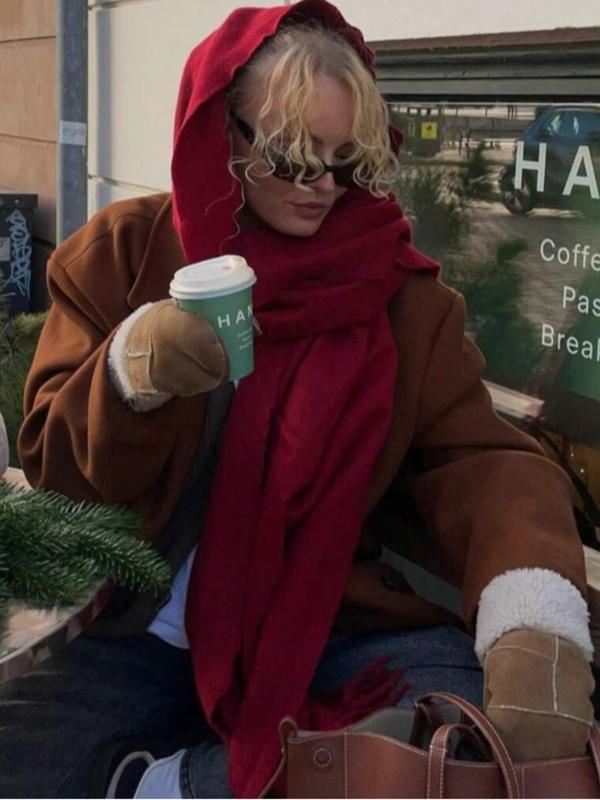 Women'sWinter scarf Solid Color Regular Faux Cashmere Scarf, Suitable For Seasonal Transition hijab, Daily Wear, Windproof And Warm, Red For Christmas Scarfs, Soft Warm Shawl