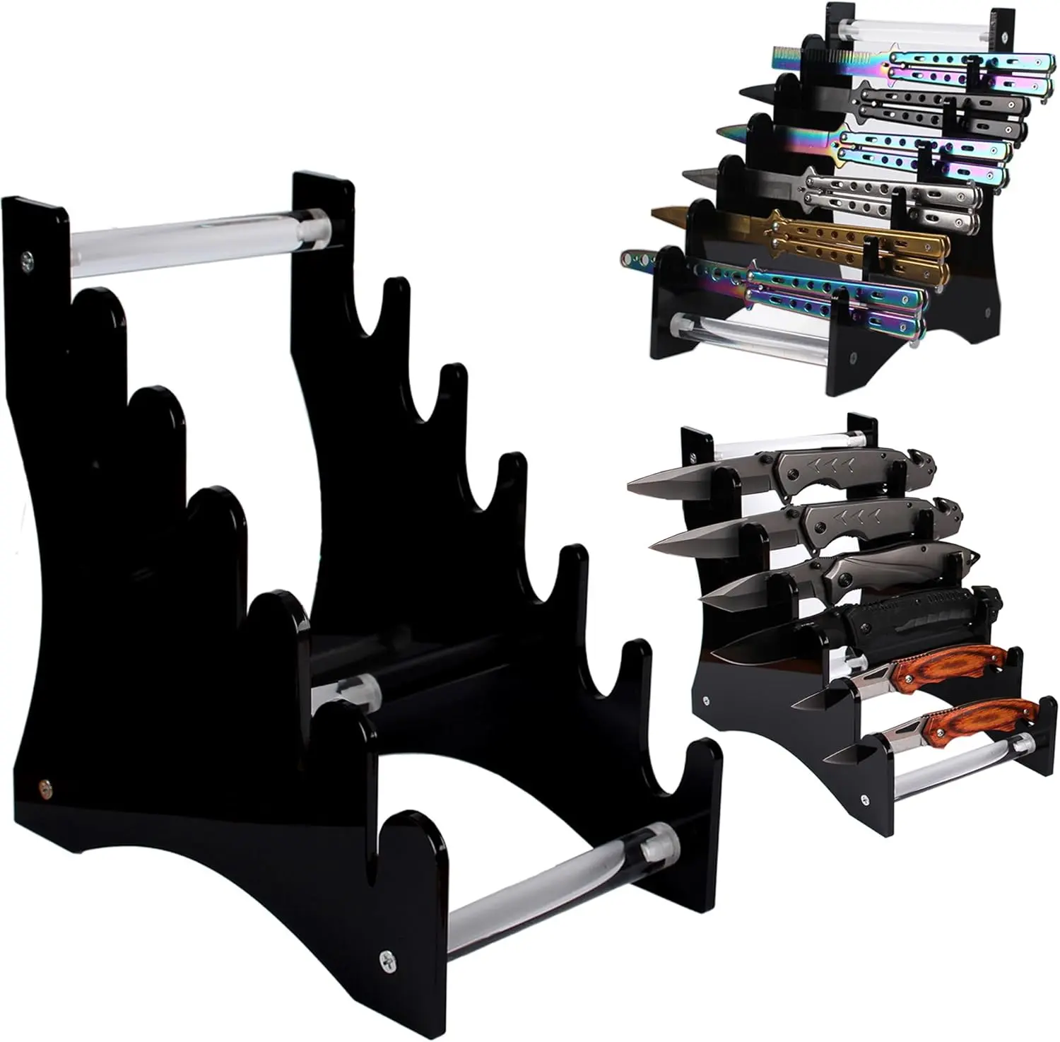 WANLIAN knife stand,Knife display stand,Acrylic knife display case, collectible knife display stand, knife collection display stand, for pocket knife organizer& Display hut home decoration (Black)