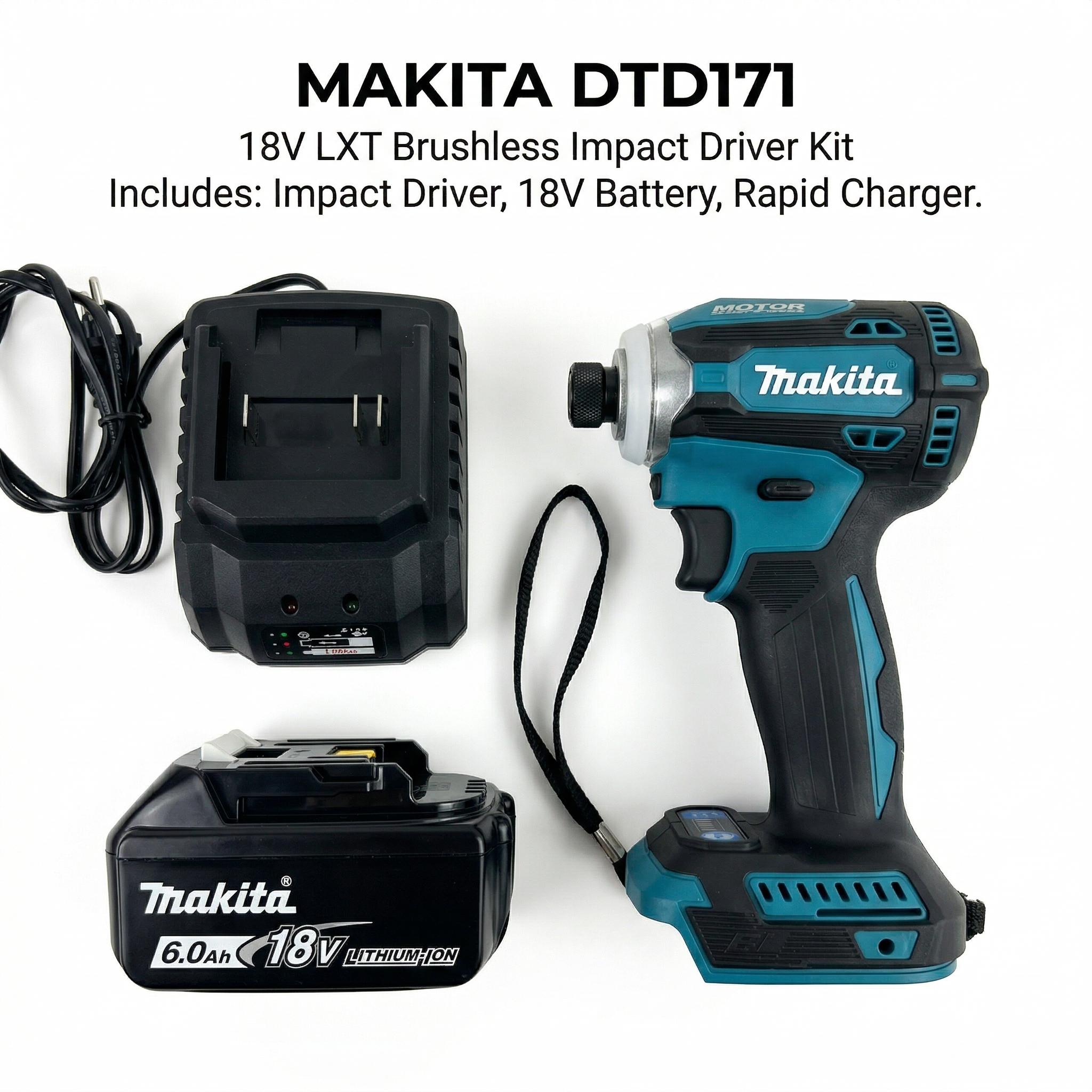 Makita DTD171 Brushless Impact Driver with 18V Lithium-Ion Battery & Charger – 180 N·m Torque for M5 to M16 Bolts