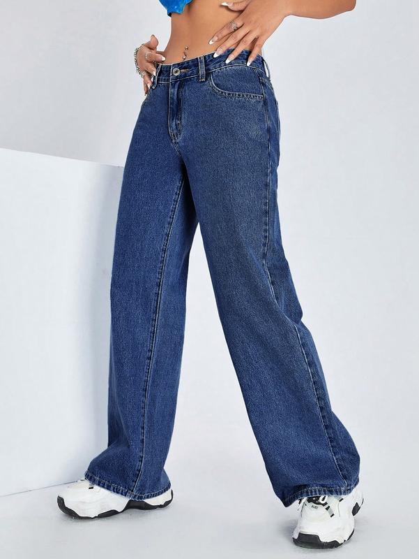 Flvsun-Straight Leg Jeans for Women High Waisted Baggy Pants Lounge Loose Fit Boyfriend Wide Leg Jeans with Pockets baggy jeans jeans 2007  Casual Womenswear Fitted Basic Bottom Cute Jeans