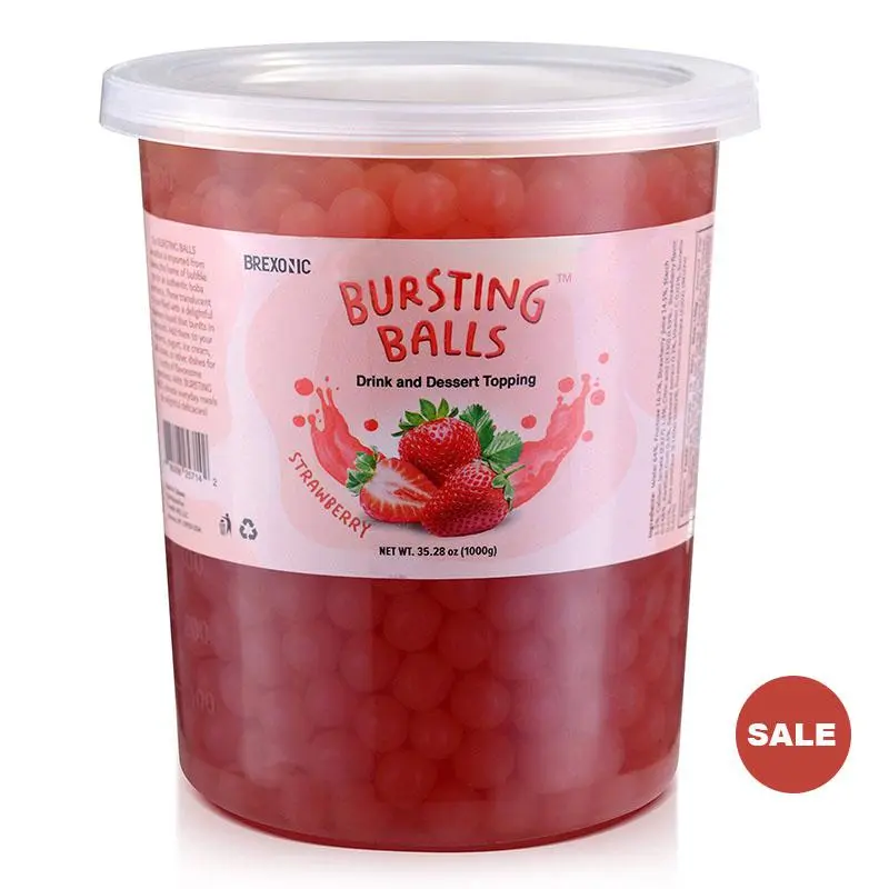 SYRUVIA Boba Pearls Popping Bursting Boba, Tapioca Pearls For Bubble Tea (Strawberry , 2 LB 1 Pack) Sweet Beverage