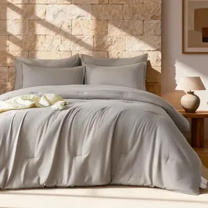 【Mother's day gift】3-Piece Luxury Bedding with Cationic Dye Technology & Hypoallergenic Down Alternative, All-Season Lightweight - Flat Weave, With Sheets & Pillowcases, Vacuum-Packed for Compact Shipping