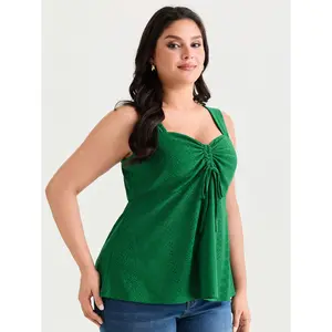 BloomChic Women's Plus Size Polyester Fabric Eyelet Texture Sweetheart Neck Drawstring Tank Top - Flat Lady Garment [M-6X] 2026 Summer Vibes Swimweek