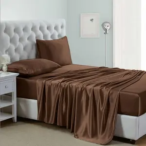 Silk Satin Sheets, Twin Size Satin Bed Sheet t with Deep Pockets, Cooling Soft and Hypoallergenic Satin Sheets Twin - Brown