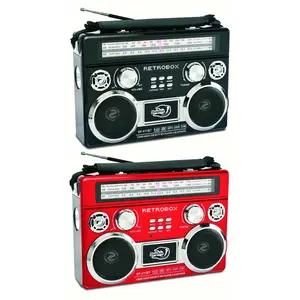 Dolphin SP-411BT Retrobox Bluetooth Radio FM AM SW AUX Rechargeable Battery Leather Handle Portable Speaker Gift Box Included