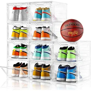 10 Pack Large Shoe Boxes Clear Plastic Stackable,Shoe Storage Organizer with Lids,Shoe Rack for Closet,Shoe Organizer and Shoe Containers for Sneaker Storage, Shoe Display Case Fit up to  Size 13