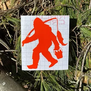 Car Exterior Sticker - Fishing Theme Sasquatch Decal, Proportional Cut, Multiple Sizes, Suitable for Indoor/Outdoor Use