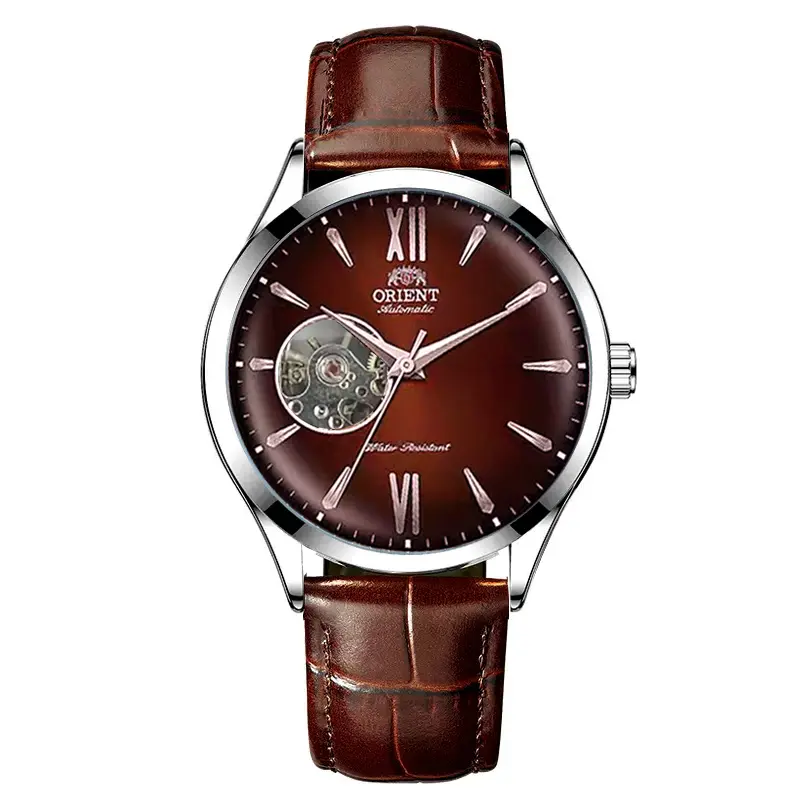 HogarSimple Men's Open Heart Skeleton Automatic Mechanical Watch, Roman Numeral Dial, Crocodile Embossed Leather Strap, Luminous Markers, Vintage Business Dress Wristwatch Reloj Automático Hombre
