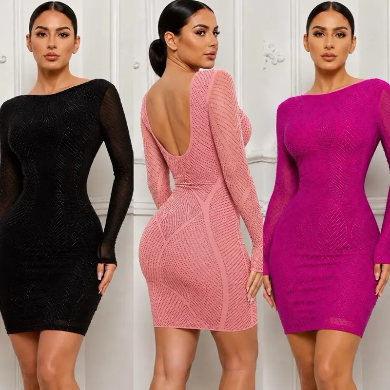 Women's Rhinestone Short Mini Dress - Front & Back Statement Decor, Glitter Shining Style, Sparkling Bling Glittery Jeweled Bedazzled Party Dresses for Casual Wear, Sparkling Party Dresses