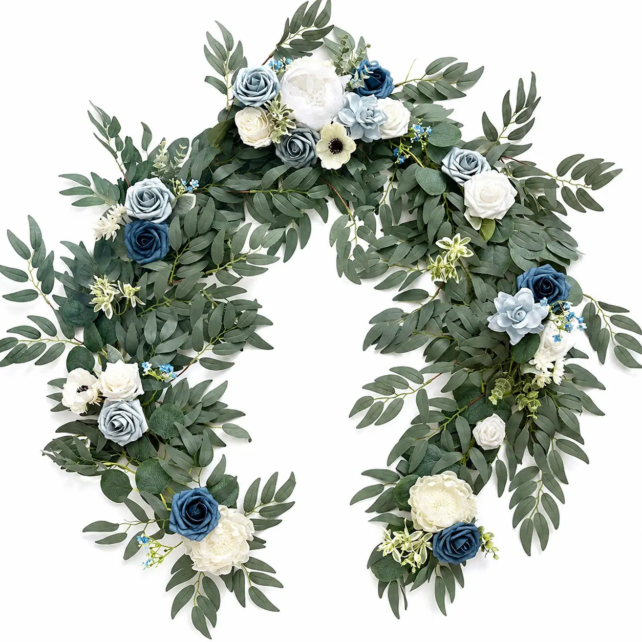 Dusty Blue and White Floral Garland | Wedding Arch Swag | Elegant Artificial Eucalyptus Vine