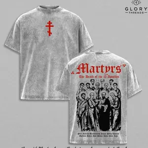 12 Apostles Martyrs Christian Vintage Washed T-Shirt | Biblical Saints Faith Graphic Tee | Christian Streetwear Oversized Shirt N6Q